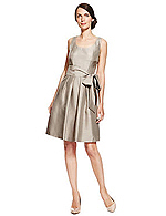 Fit & Flare Satin Belted Prom Bridesmaid Dress