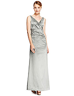 V-Neck Pleated Waist Satin Maxi Bridesmaid Dress