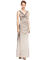 V-Neck Pleated Waist Satin Maxi Bridesmaid Dress